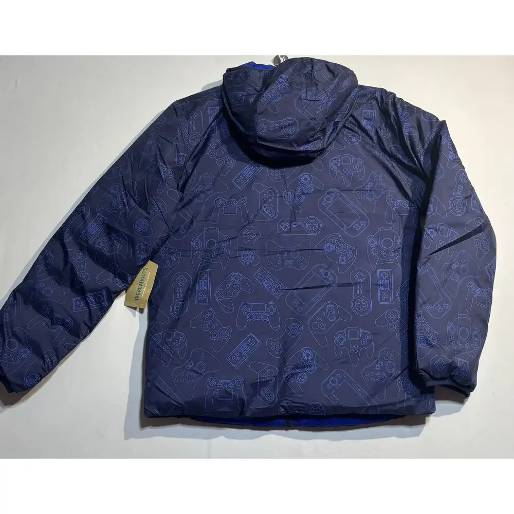 Thereabouts Boys Reversible Puffer Jacket Gaming Print Blue Size L 14/16 NWT